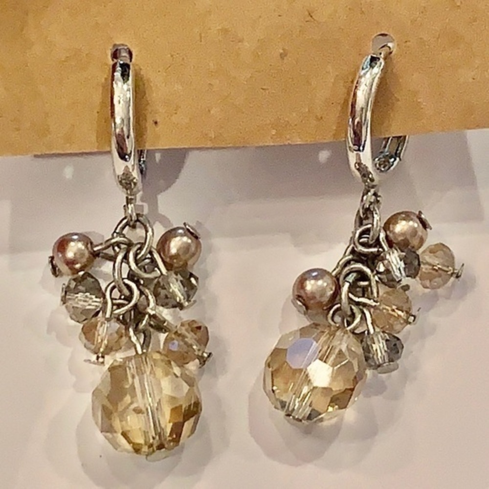 💐5/25 silver tone crystal cluster dangle earrings